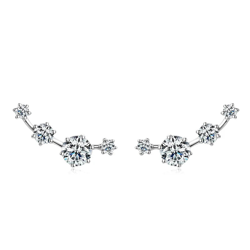 Moissanite Stud Climber Earrings 925 Sterling Silver Round For Women Gift Box