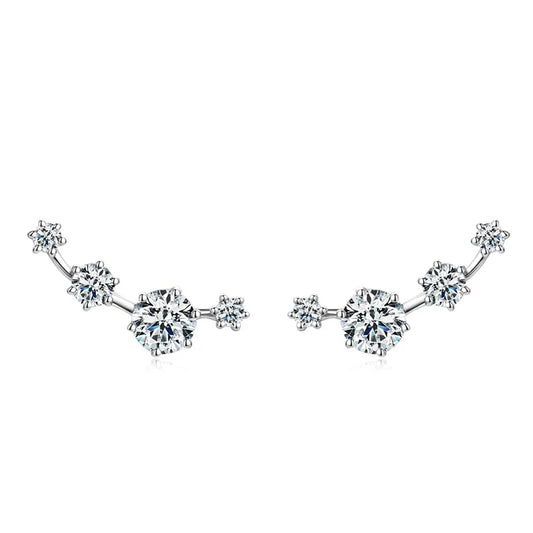 Moissanite Stud Climber Earrings 925 Sterling Silver Round For Women Gift Box