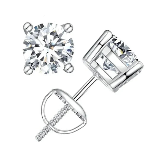 Clous d'oreilles en Moissanite 0.5-1ct, avec fermoirs à vis, couleur D, pureté VVS1, or blanc créé en laboratoire