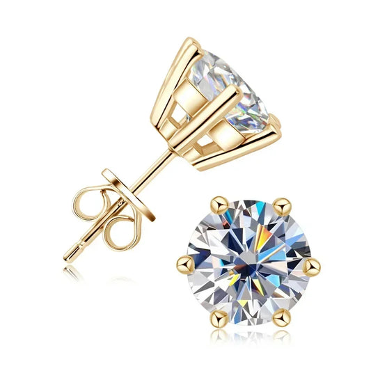 Moissanite Stud Earrings 0.5-2ct Certified NGTC 18K Yellow Gold Plt 925 Silver