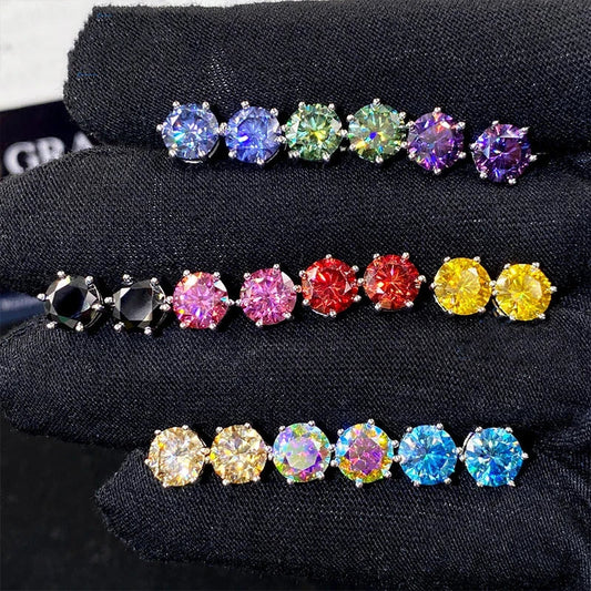 Boucles d'oreilles clous en moissanite 1-6 ct, 21 couleurs, certifiées GRA, argent sterling 925