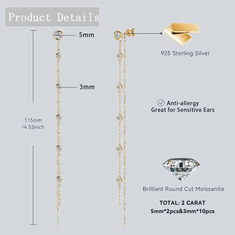 Boucles d'oreilles clous en moissanite 2 carats, couleur D, coupe ronde VVS1, pompon en argent sterling 925