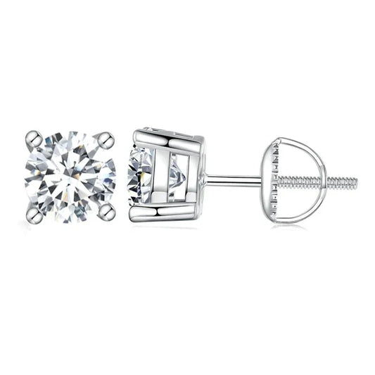 Moissanite Stud Earrings 2CT VVS1 925 Sterling Silver Screw Back Classic