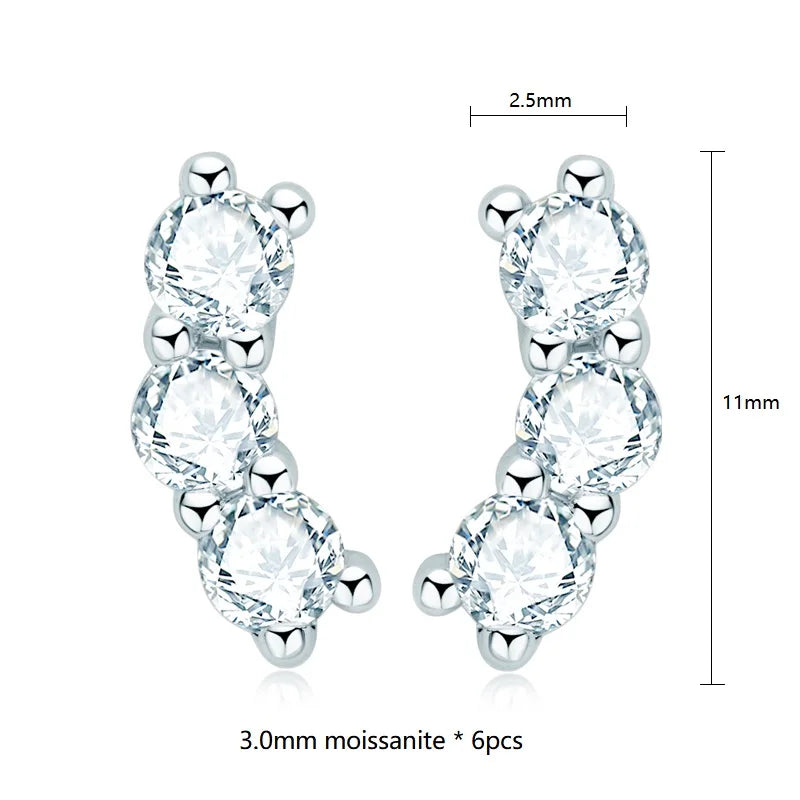 Boucles d'oreilles clous en moissanite, mini-clous d'oreilles montantes incurvées en argent sterling 925 pour femmes