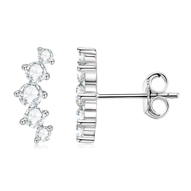 Boucles d'oreilles clous en moissanite, mini-clous d'oreilles montantes incurvées en argent sterling 925 pour femmes