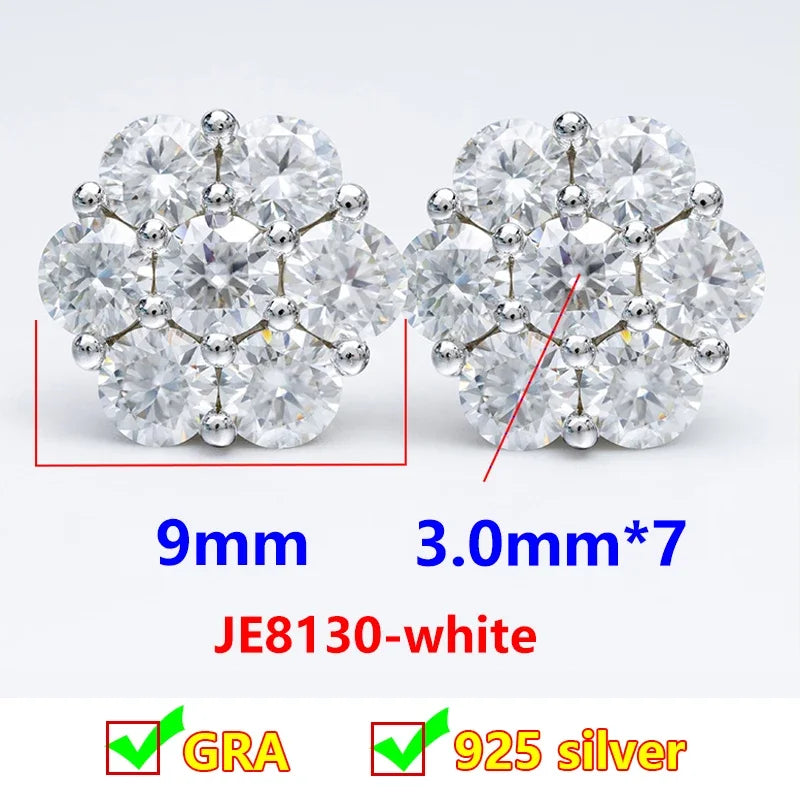 Moissanit-Ohrstecker 925 Sterling Silber D Farbe Blumen-Ohrringe für Damen
