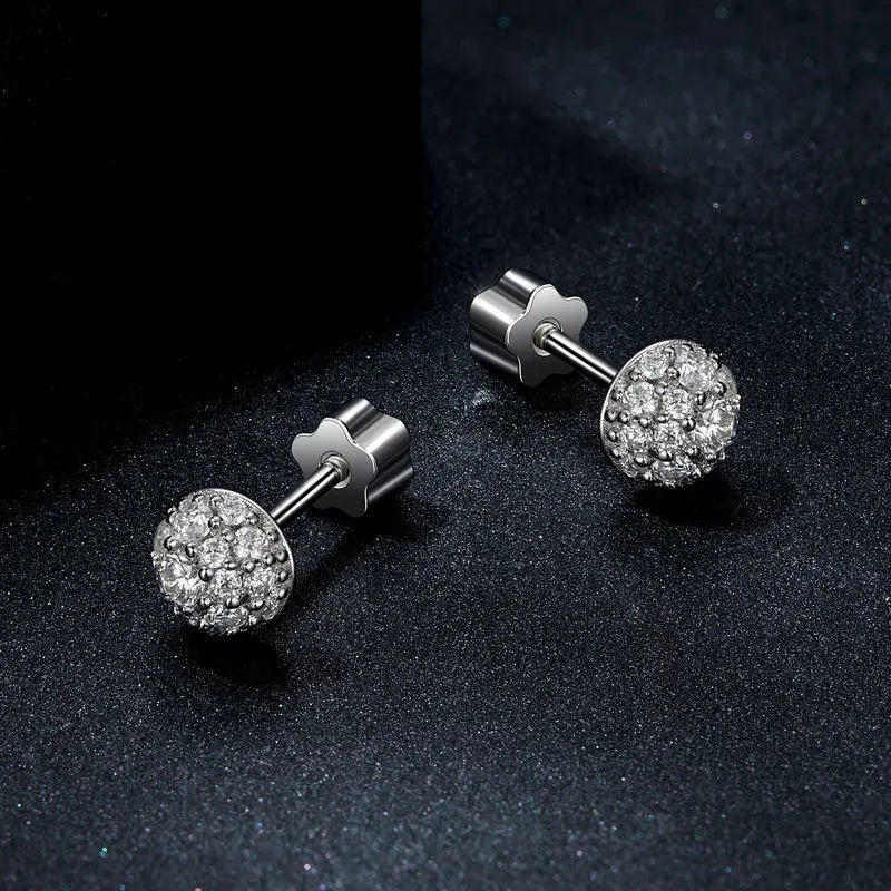 Puces d'oreilles Moissanite Hémisphère Argent Sterling 925 Éclatantes Pour Maman