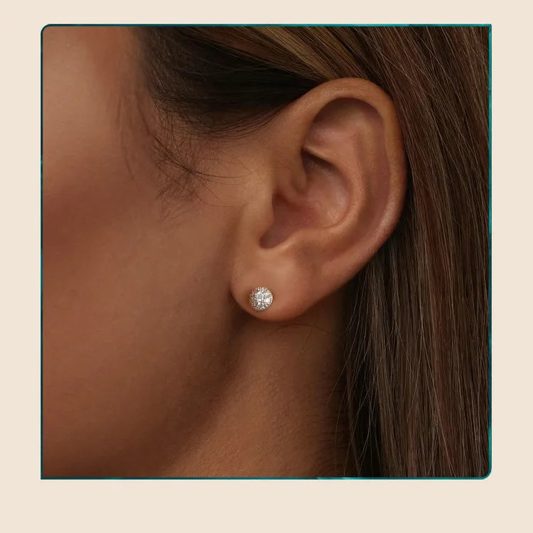 Puces d'oreilles Moissanite Hémisphère Argent Sterling 925 Éclatantes Pour Maman