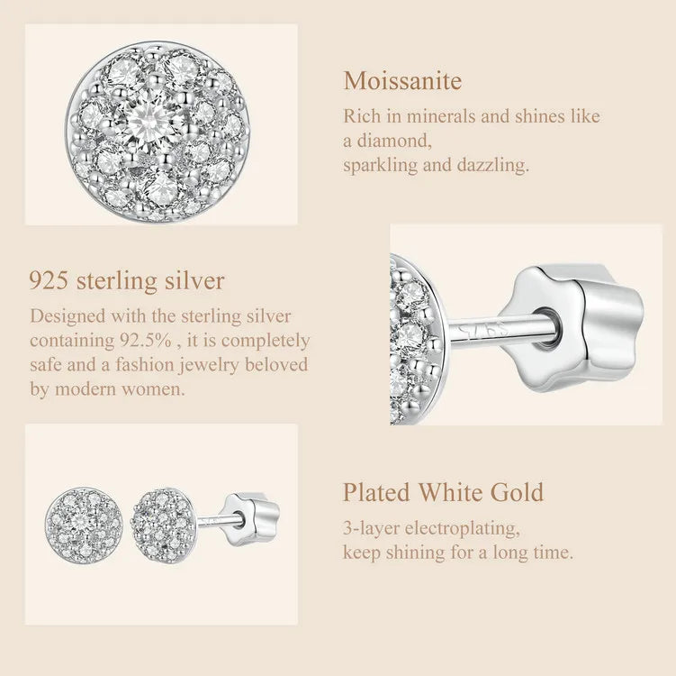 Puces d'oreilles Moissanite Hémisphère Argent Sterling 925 Éclatantes Pour Maman