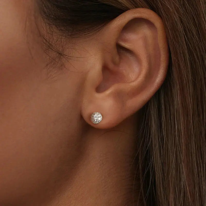 Puces d'oreilles Moissanite Hémisphère Argent Sterling 925 Éclatantes Pour Maman