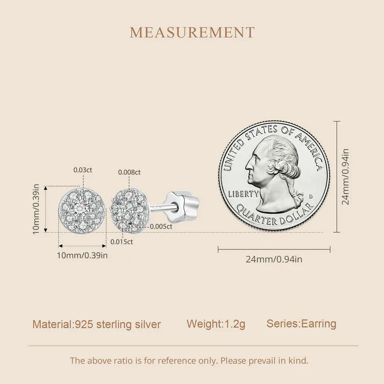 Puces d'oreilles Moissanite Hémisphère Argent Sterling 925 Éclatantes Pour Maman