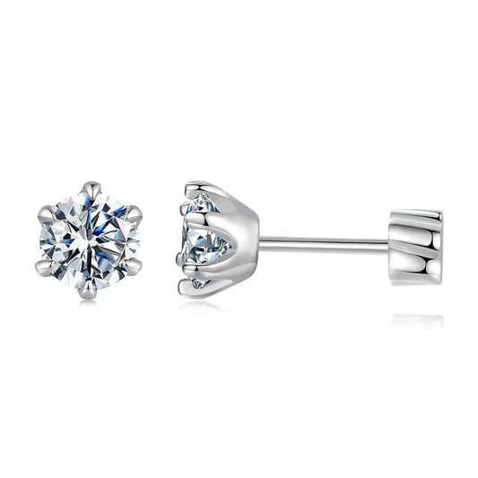 Boucles d'oreilles clous en moissanite plaqué or blanc en argent sterling 925 avec fermoir à vis Huggie