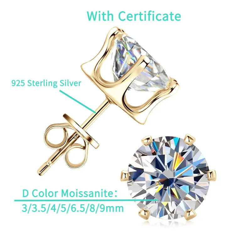 Moissanit Ohrstecker 0,2-6 Karat D-E Farbe 925 Sterling Silber