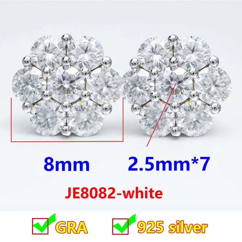 Moissanit-Ohrstecker 925 Sterling Silber D Farbe Blumen-Ohrringe für Damen