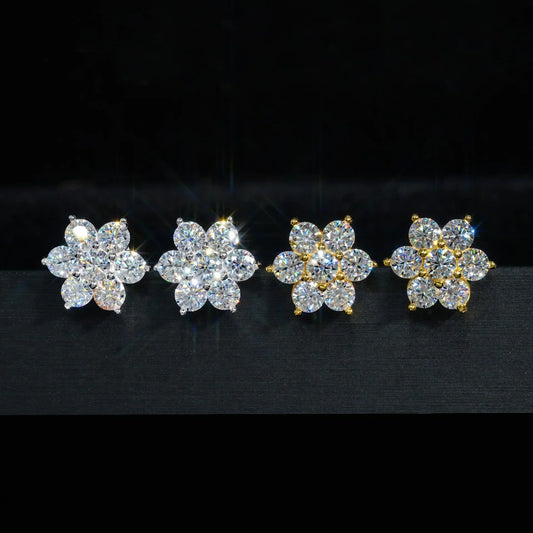 Moissanite Stud Earrings 925 Sterling Silver D Color Flower Earrings For Women