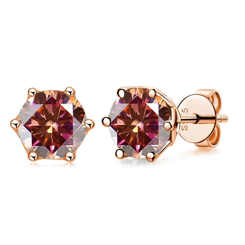 Moissanit-Ohrstecker 0,5/1/2 CT, rosévergoldet, Sterlingsilber 925