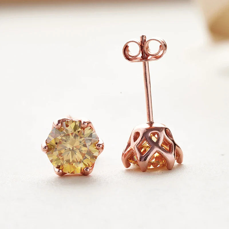 Moissanit-Ohrstecker 0,5/1/2 CT, rosévergoldet, Sterlingsilber 925