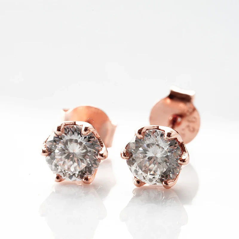 Moissanit-Ohrstecker 0,5/1/2 CT, rosévergoldet, Sterlingsilber 925