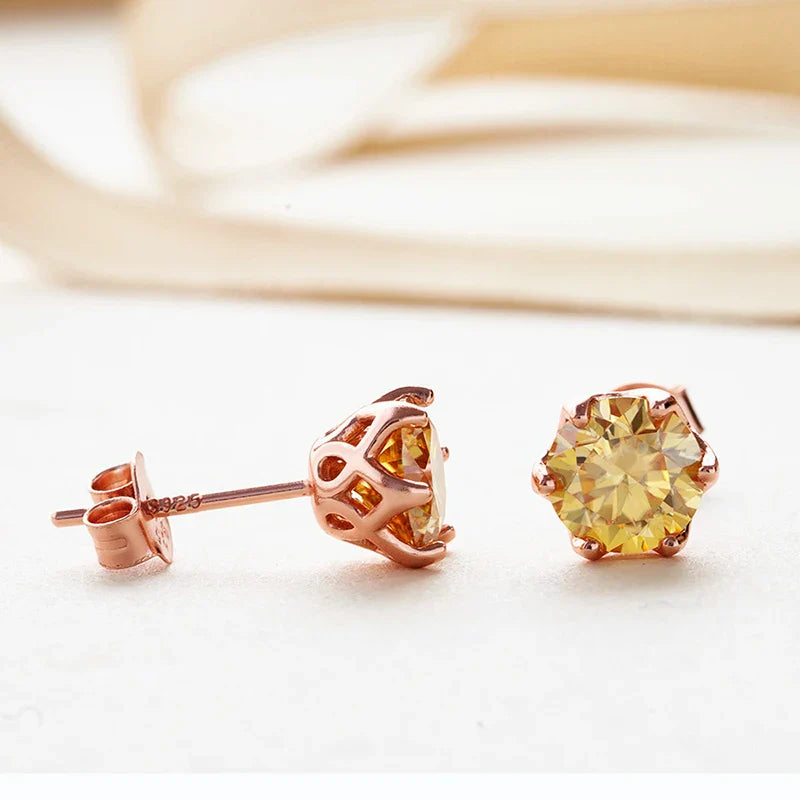 Moissanit-Ohrstecker 0,5/1/2 CT, rosévergoldet, Sterlingsilber 925