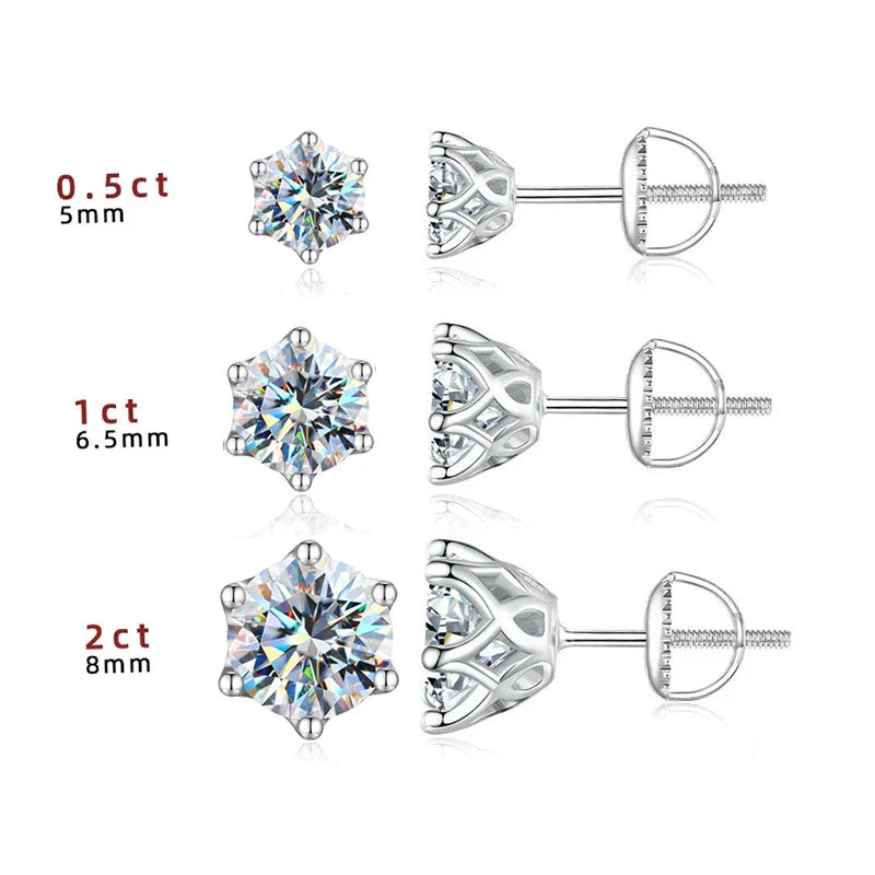 Moissanit-Ohrstecker 0,5-2CT mit Schraubverschluss S925 Sterlingsilber 18K vergoldet
