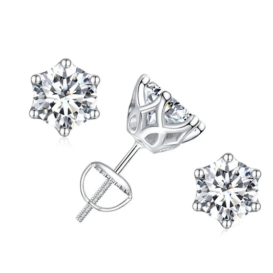 Moissanite Stud Earrings S925 Sterling Silver 6-Prong Round D Color 18K Bridal