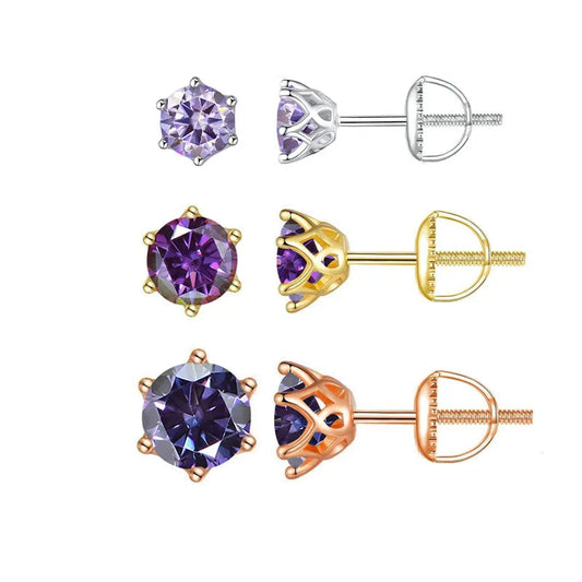 Clous d'oreilles en moissanite 0,5-2 carats, dos vissé en argent sterling S925 plaqué or 18 carats