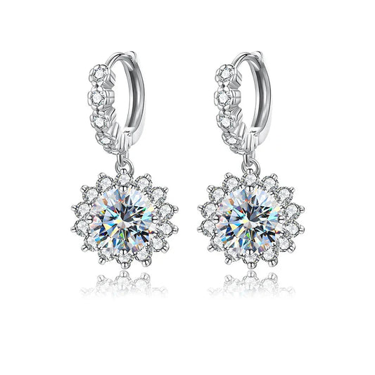 Moissanite Sunflower Drop Earrings 925 Sterling Silver Dainty Wedding Banquet