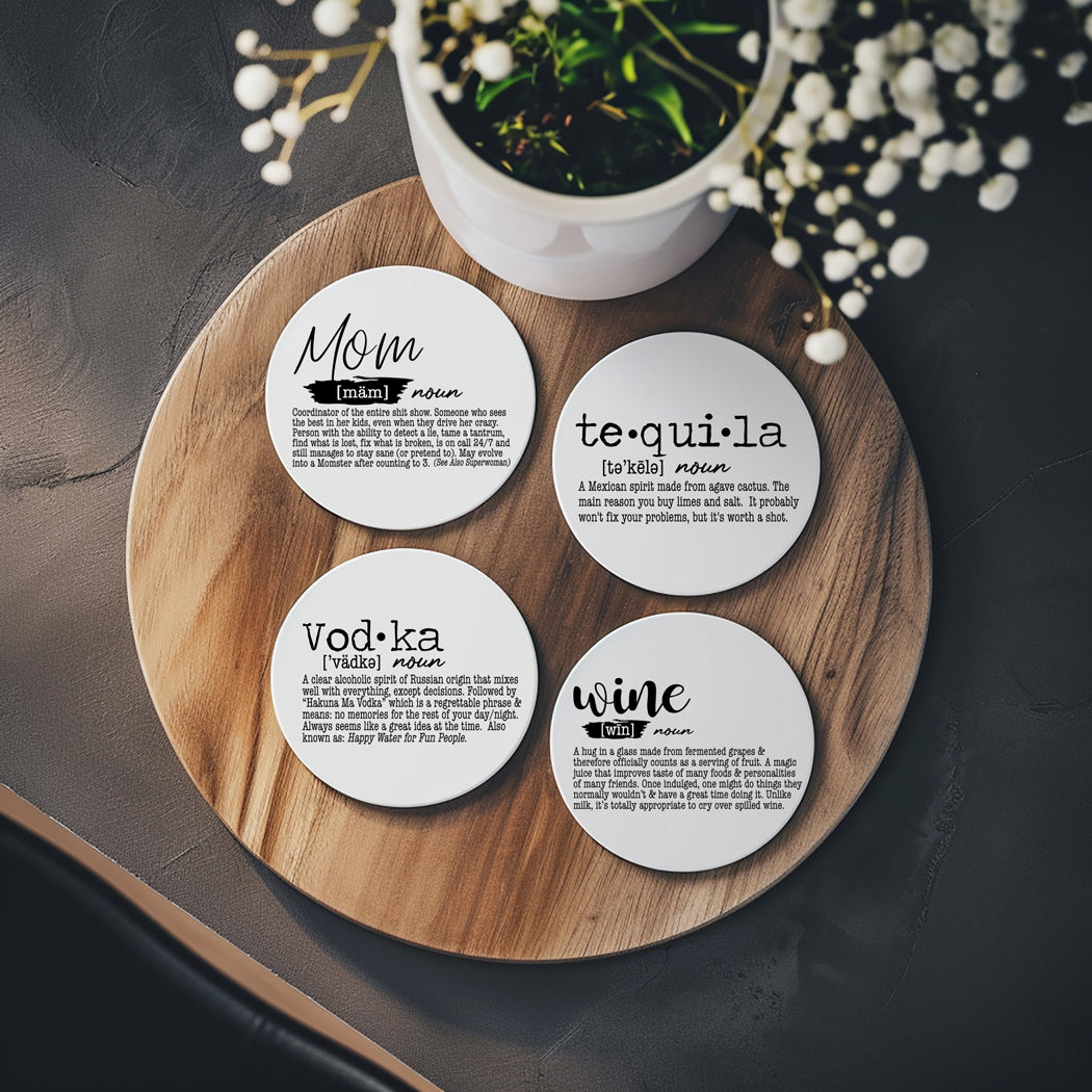 Adulting Funny Coaster Gift Set 6 Pack Humorous Quote Drink Coasters Home Bar Decor