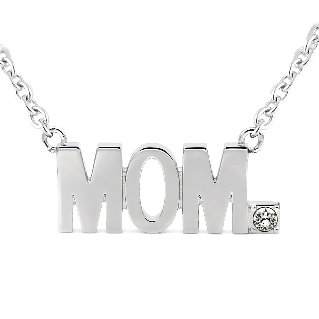 Collier avec pendentif « Maman » en caractères bâtons et accent en cristal
