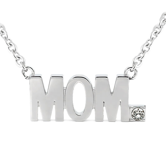 Collier avec pendentif « Maman » en caractères bâtons et accent en cristal