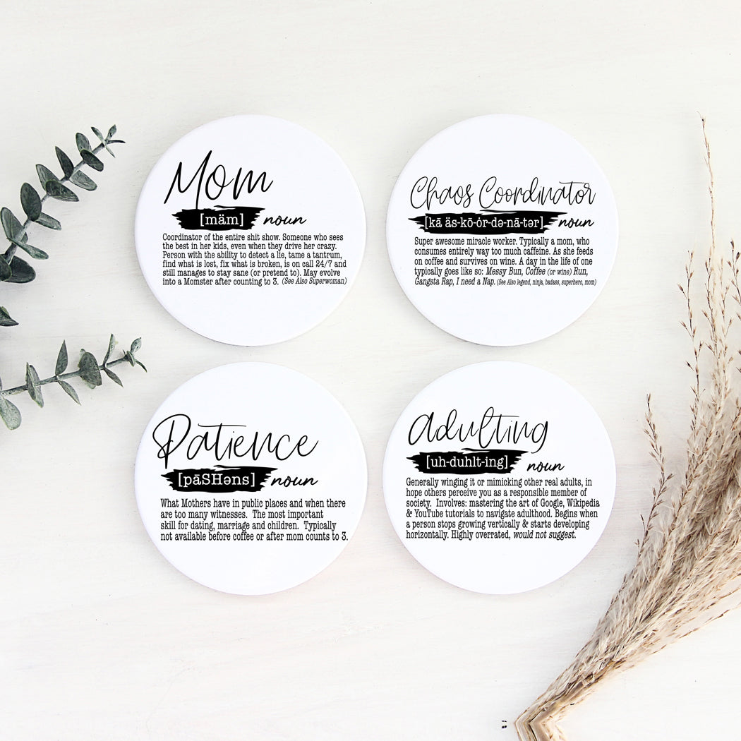 Adulting Funny Coaster Gift Set 6 Pack Humorous Quote Drink Coasters Home Bar Decor