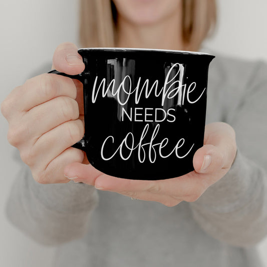 Tasse Mombie 430 ml, Tasse à Café en Céramique Noire, Cadeau Amusant pour Maman Survivante, Humour de Zombie de la Maternité