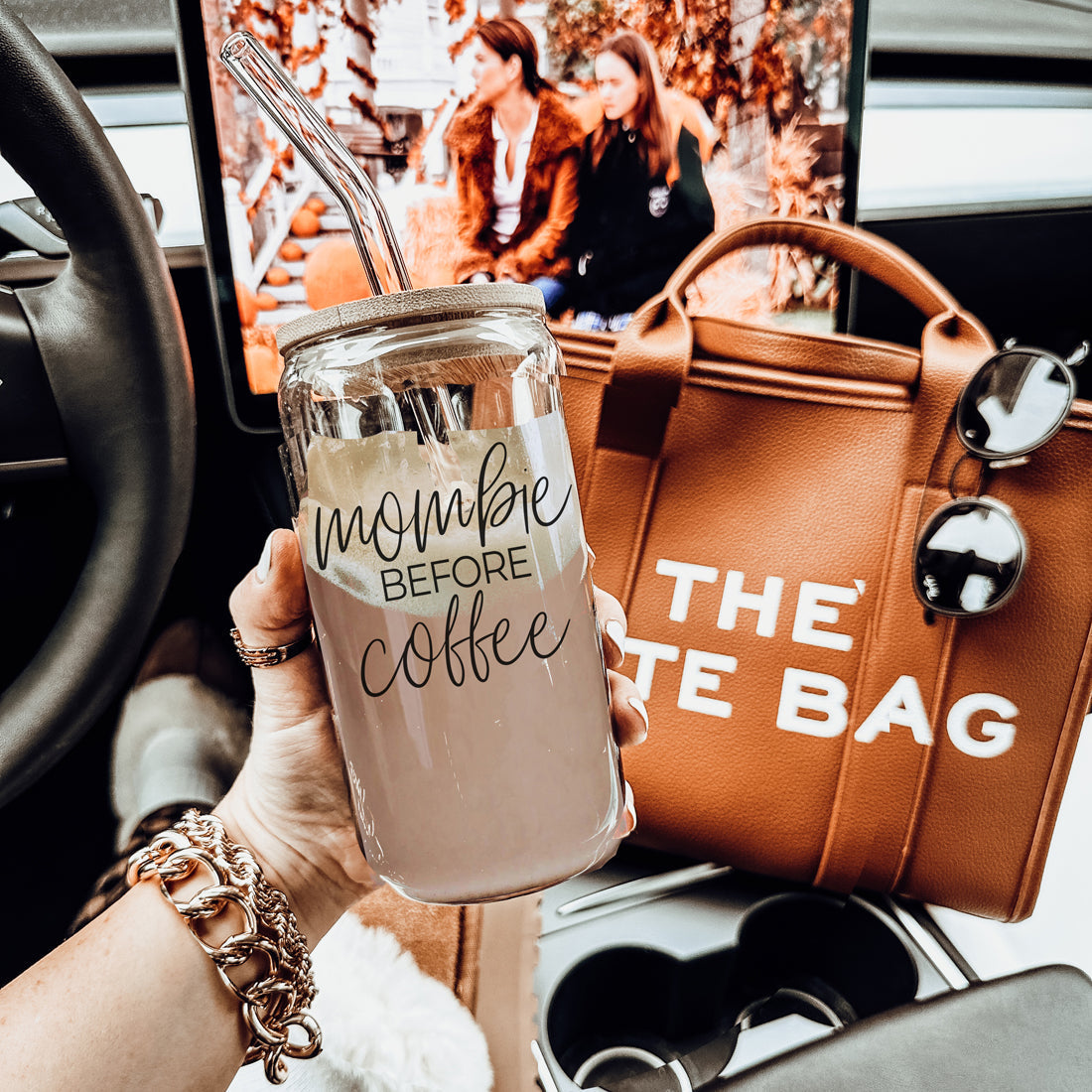 Mombie 20oz Glass Tumbler With Bamboo Lid Stainless Straws Coffee Hocus Pocus I Need Coffee