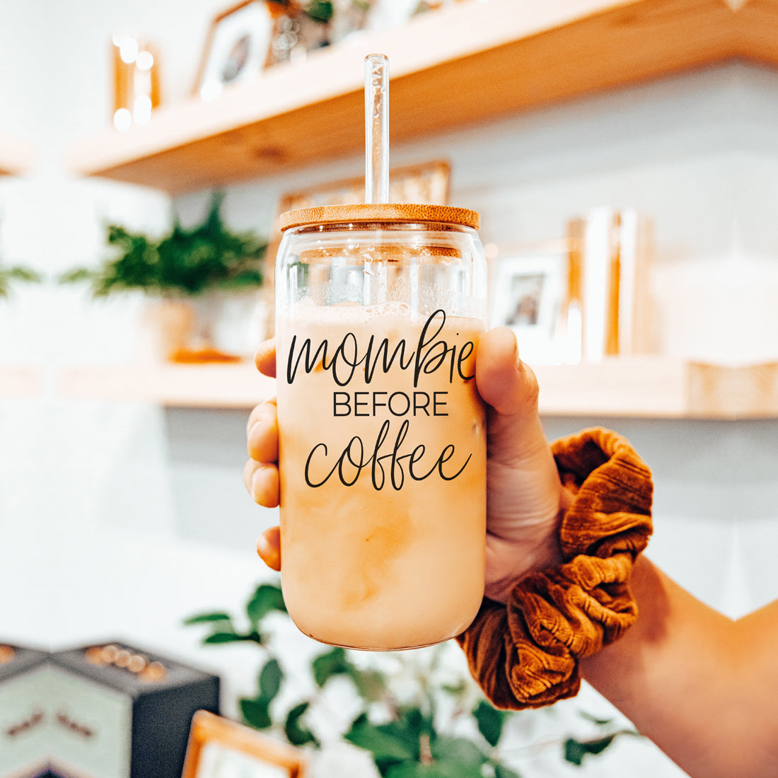 Mombie 20oz Glass Tumbler With Bamboo Lid Stainless Straws Coffee Hocus Pocus I Need Coffee