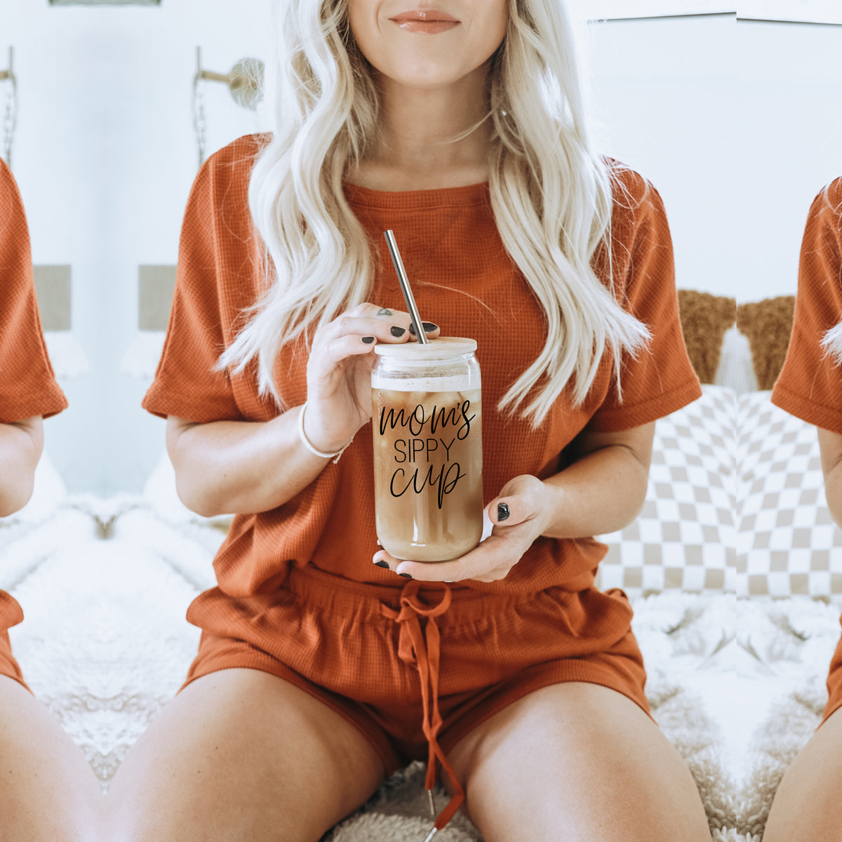 Mom's Sippy 17oz Glass Tumbler With Bamboo Lid 2 Stainless Straws And Cleaner