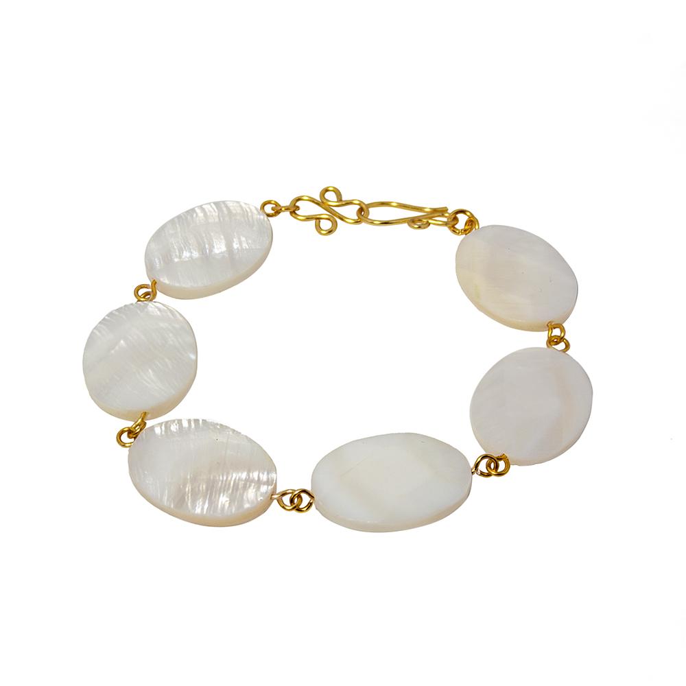 Perlmutt-Kettenarmband vergoldet Gliederdesign