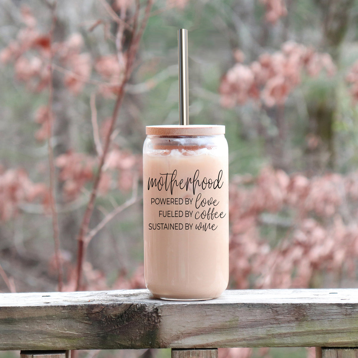 Motherhood Definition 17oz Glass Tumbler With Bamboo Lid And 2 Stainless Straws