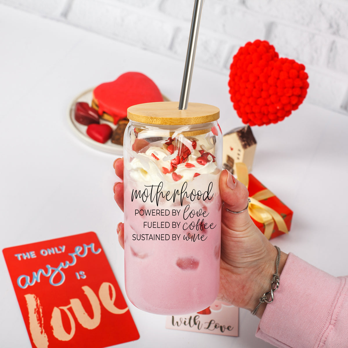 Motherhood Definition 17oz Glass Tumbler With Bamboo Lid And 2 Stainless Straws