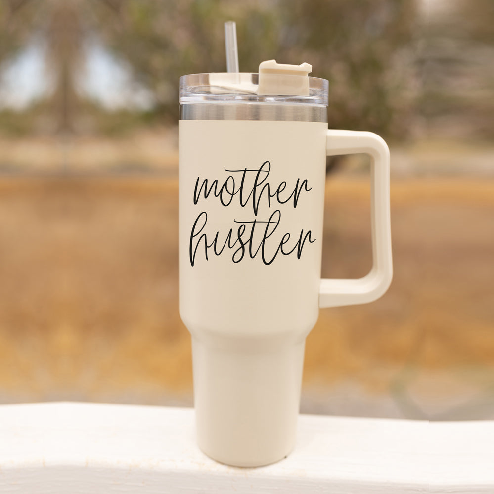 Gobelet Mother Hustler 40 oz pour mamans - Tasse de voyage isotherme personnalisée avec paille