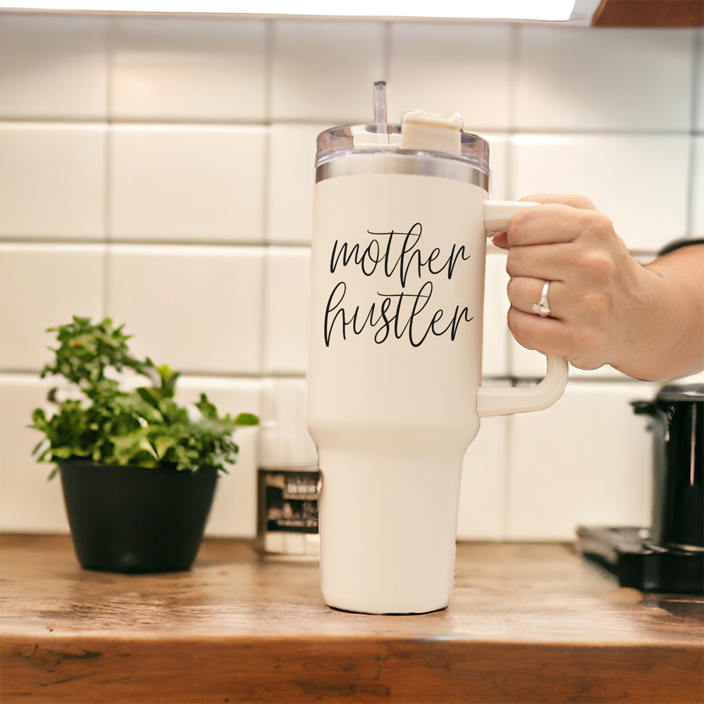 Gobelet Mother Hustler 40 oz pour mamans - Tasse de voyage isotherme personnalisée avec paille