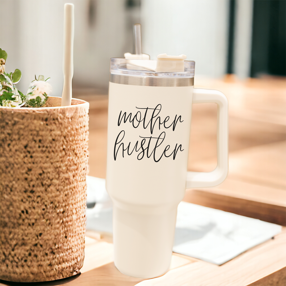 Gobelet Mother Hustler 40 oz pour mamans - Tasse de voyage isotherme personnalisée avec paille