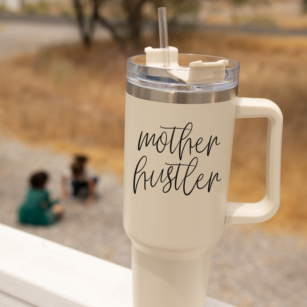 Gobelet Mother Hustler 40 oz pour mamans - Tasse de voyage isotherme personnalisée avec paille