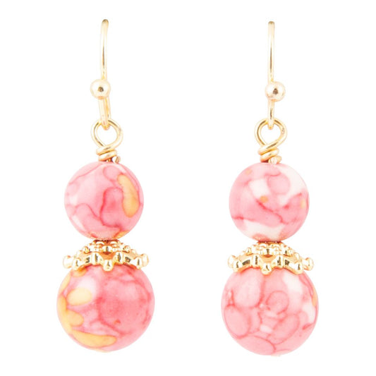 Gesprengelte rosa Jade Ohrringe „Golden Drop“