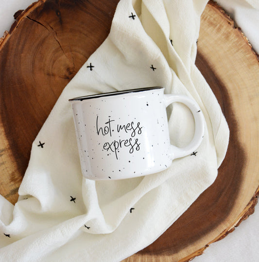 Mug de camping surdimensionné Hot Mess Express avec bord noir, édition limitée, double face