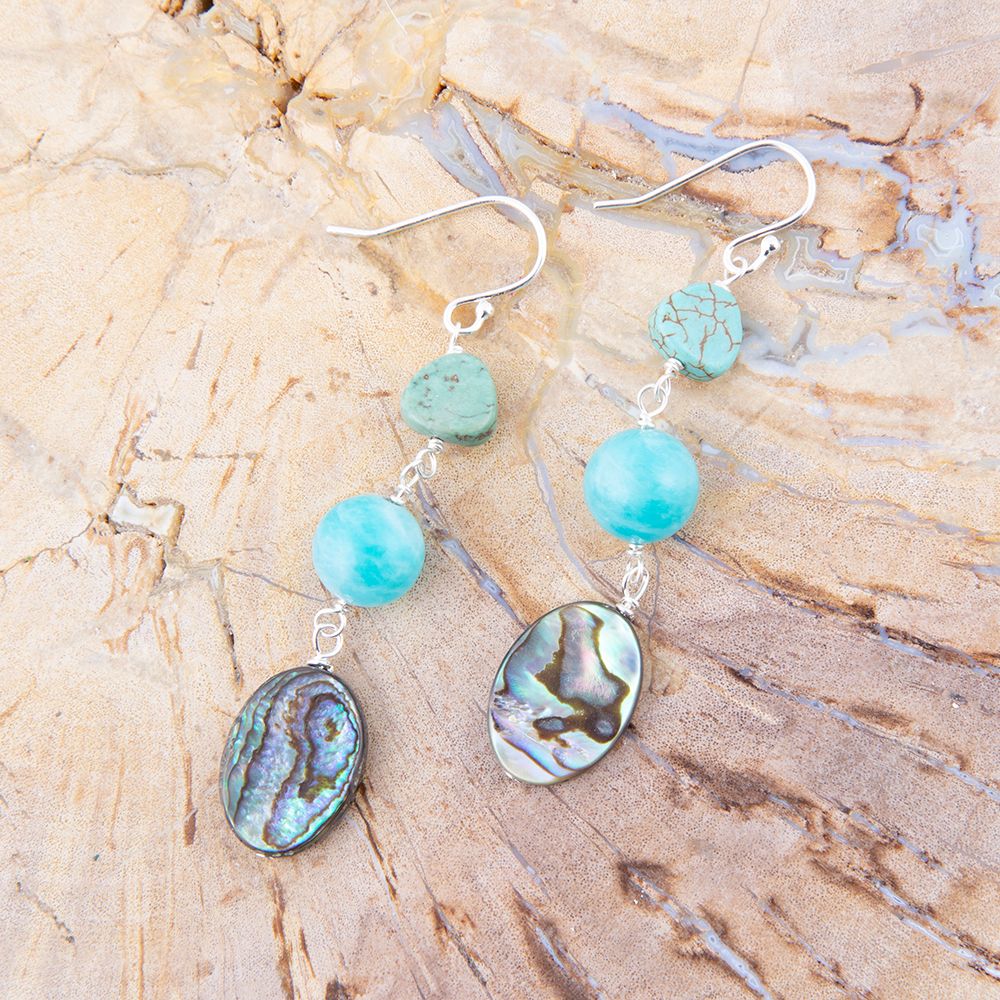 Ohrhänger aus Sterlingsilber mit mehrfarbiger Abalone und blauem Magnesit