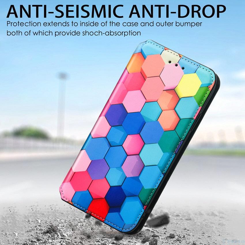 Multicolored Phone Case For iPhone 13 12 11 Pro Mini Cover Wallet Card Slot Flip Magnetic Leather PU Leather Flip Wallet Cover with Card Slots Case Cover