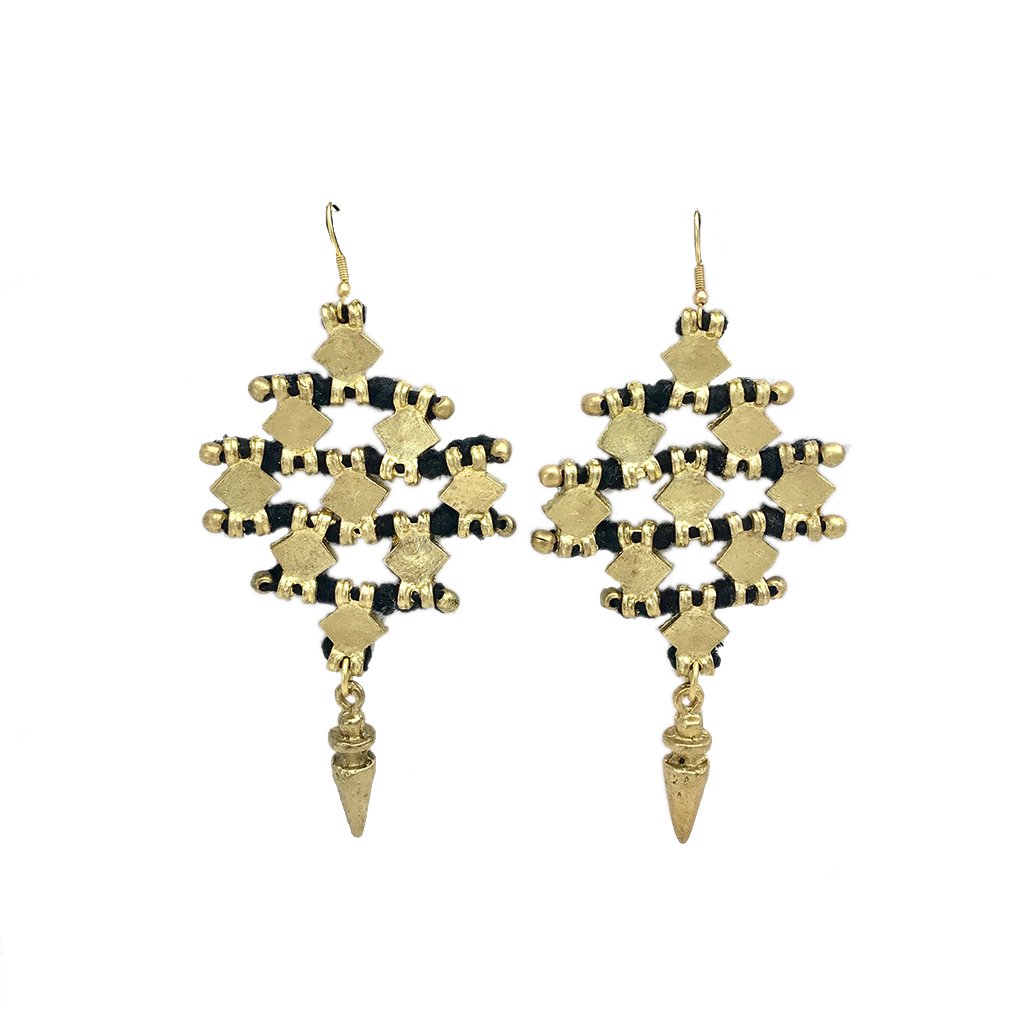 Nadu Tribal Baumwollfaden-Ohrhänger Zinklegierung Boho Diamant Statement