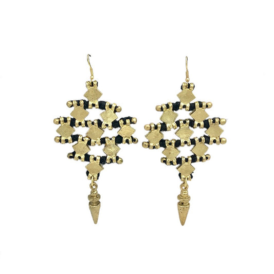 Nadu Tribal Baumwollfaden-Ohrhänger Zinklegierung Boho Diamant Statement