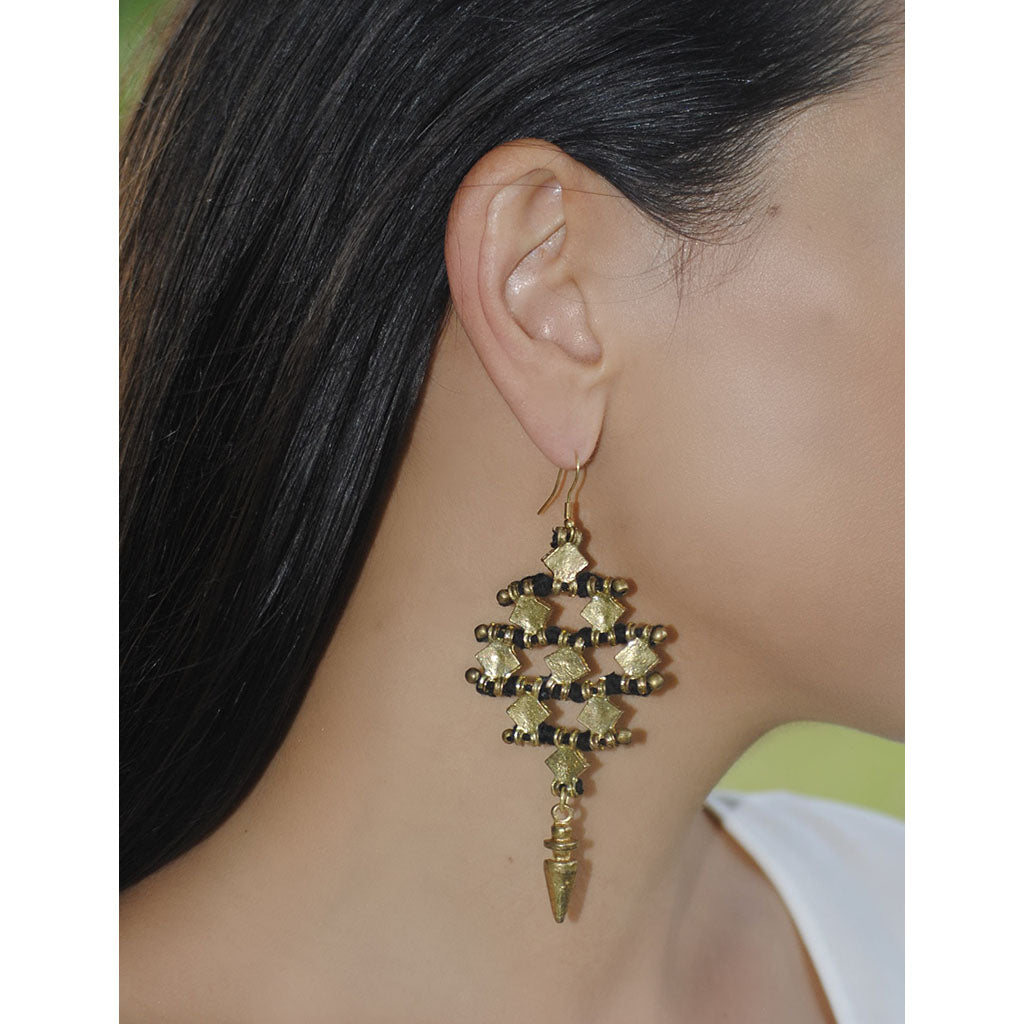 Nadu Tribal Baumwollfaden-Ohrhänger Zinklegierung Boho Diamant Statement