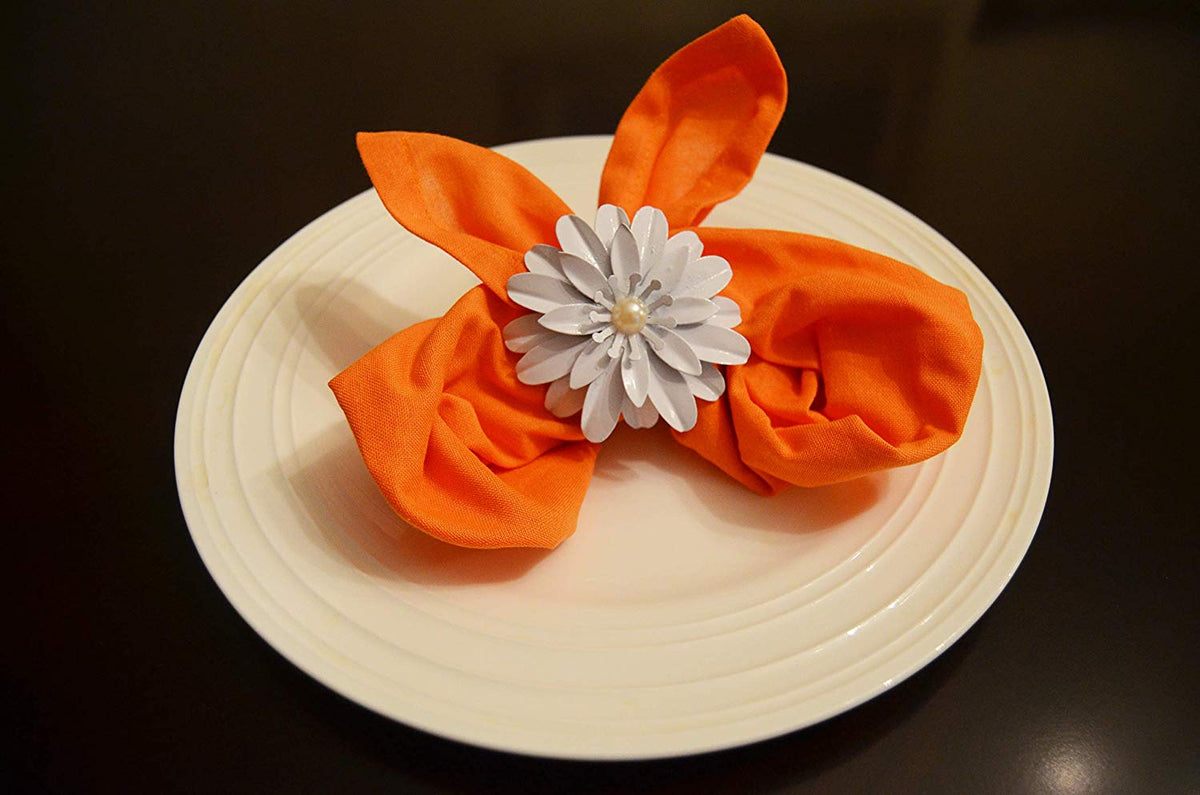 Vibhsa White Floral Napkin Rings | Set of 12, Pearl Accents, Handcrafted